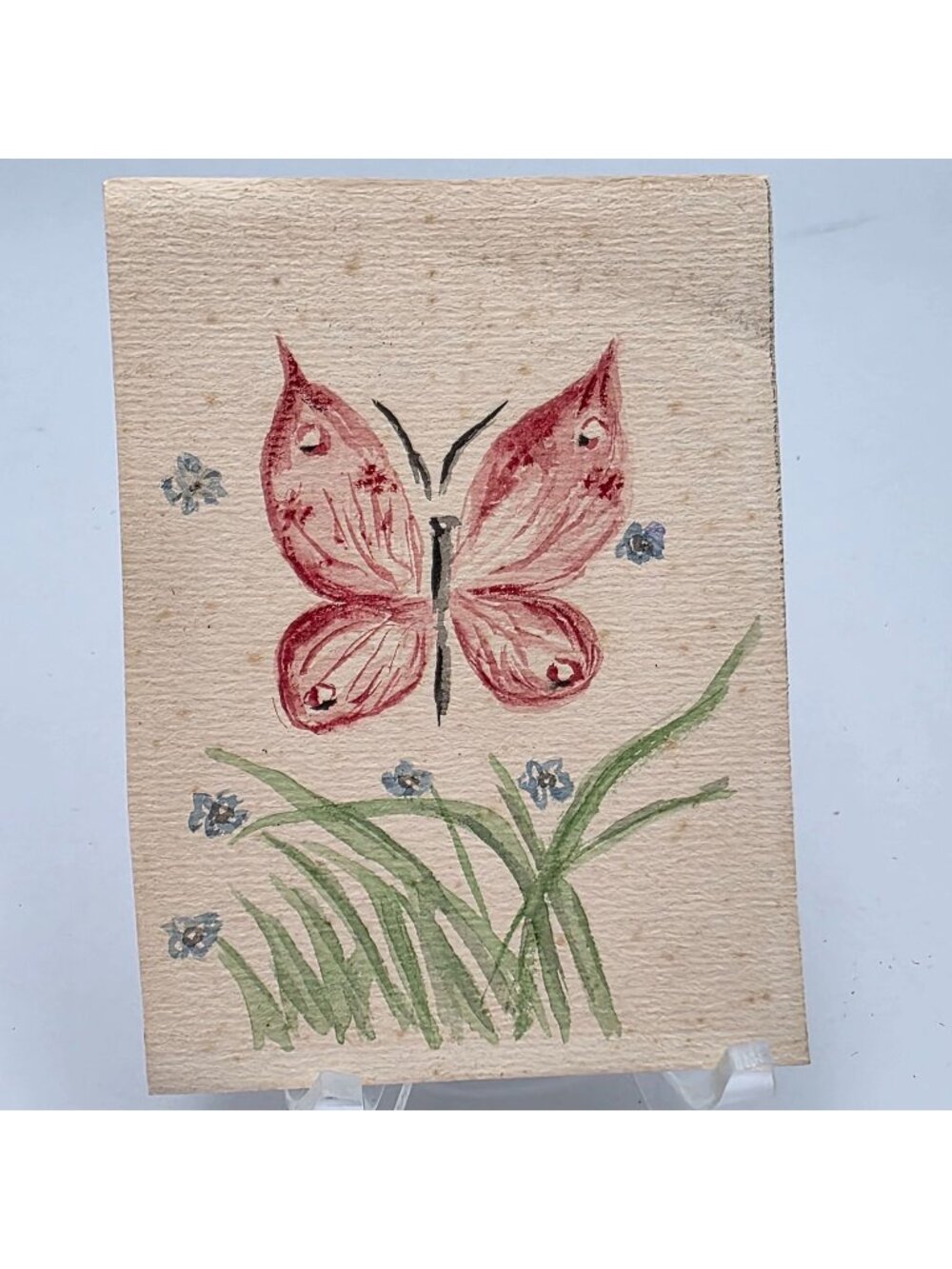 Hand-Painted Butterfly On Vintage Paper Decorative Artwork Piece 3"x4"
